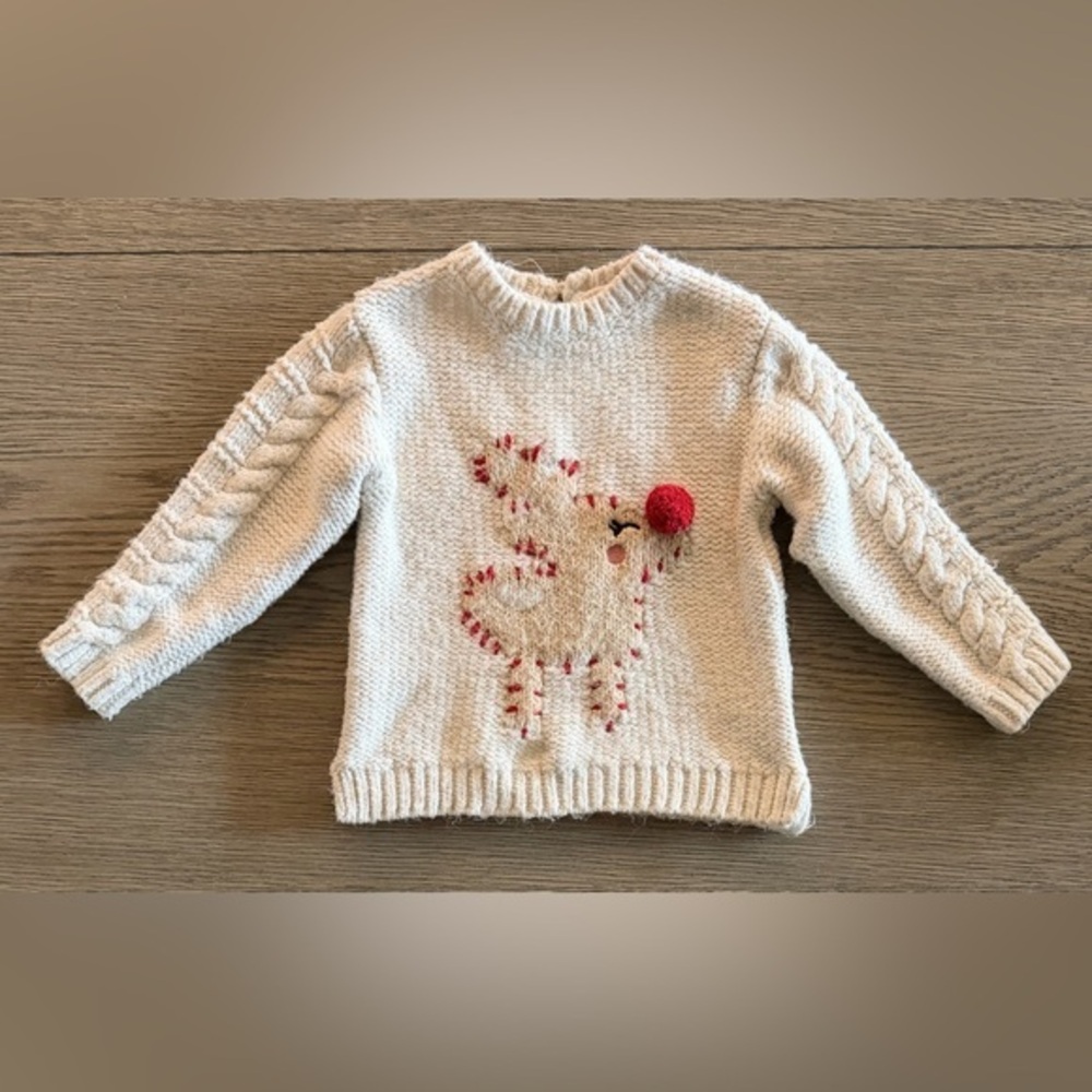 Zara Kids Cream Sweater with Red Reindeer Design. Size 2-3 Years